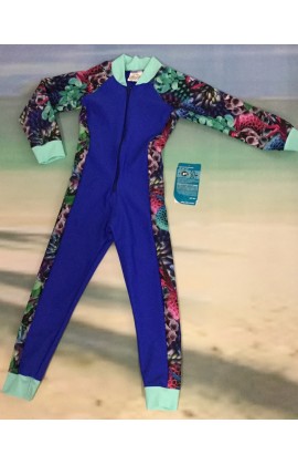 Children Stinger Suit - Royal Body / Hyper Sleeves & Sides / Mint Trim size 4 (3 To 5 years) only.