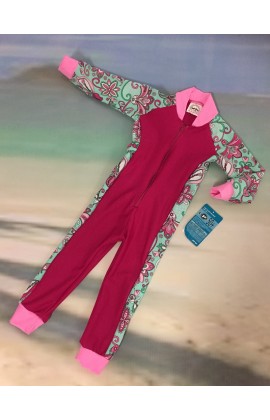 Sale Baby Stinger Suit - Fuchsia Body / Paisley Sleeves & Sides / Mint Trim (image shows Holly trim)