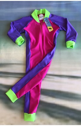 Children Stinger Suit - Fuchsia Body / Lilac Sleeves & Sides / Lime Trim