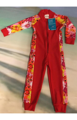 Sale Baby Stinger Suit - Red Body / Daisy Sleeves / Red Trim size 1 (1 To 2 years) only.