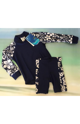 Sale Baby Navy / Hibiscus Children Sun Protective Long Sleeve Shirt and Shorts (Size 1 - 2 years only)