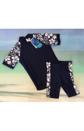 Sale Children Navy / Hibiscus Children Sun Protective Short Sleeve Shirt and Shorts (Size 5 - 7 years only)